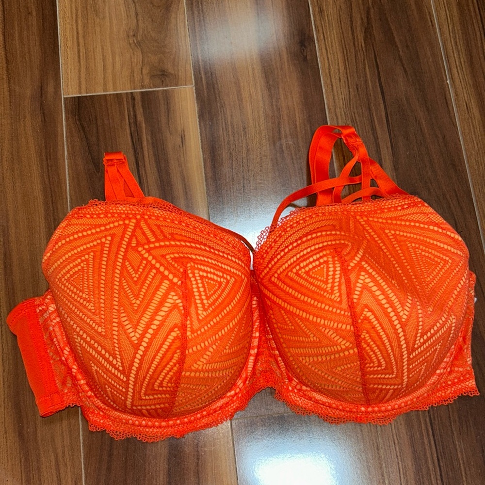 42DD adore me balconette strappy orange bra trezza contour plus